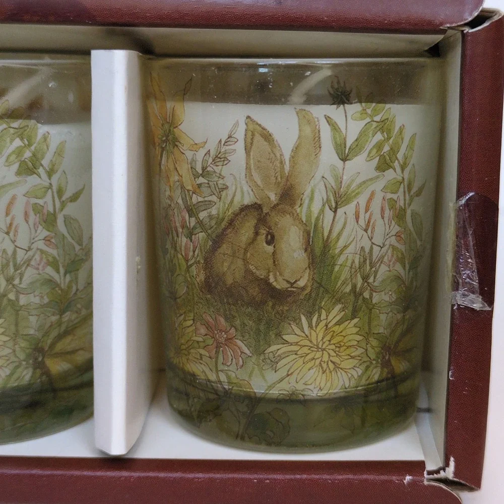 NIP Pottery Barn Bunny Rabbit‎ Easter Decoupage Votive Candles Set of 3 Floral